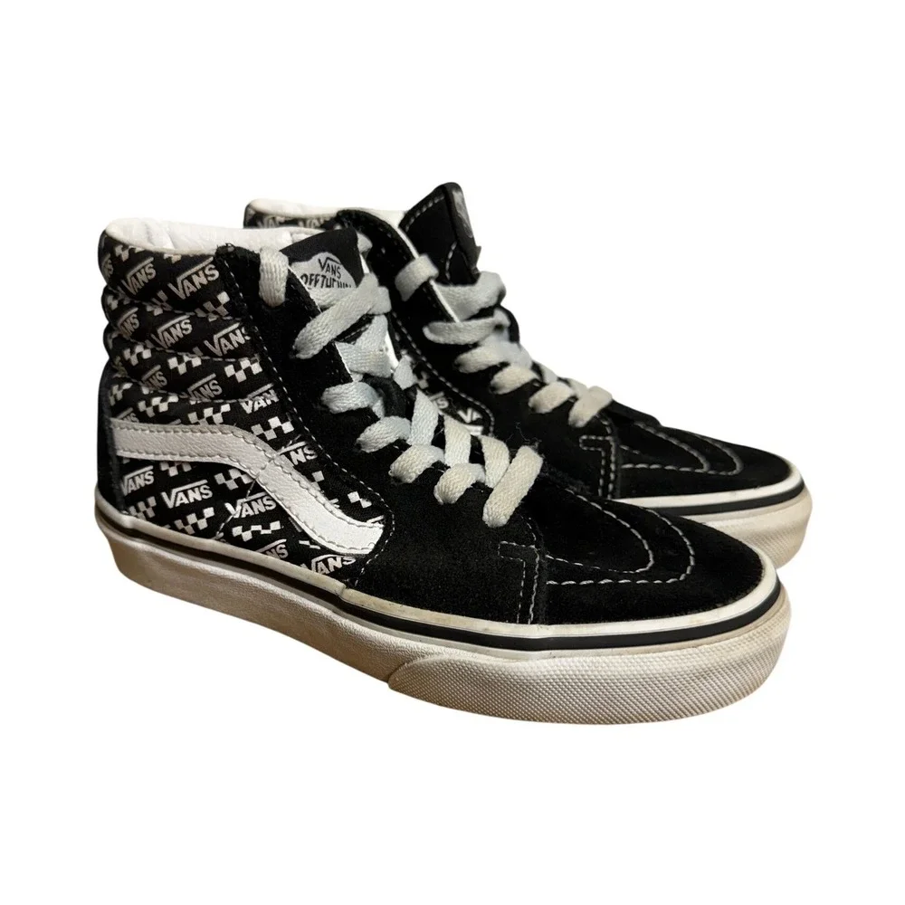 Vans Sk8-Hi Kids Black White‎ Logo Checkerboard High Top Sneakers Size 12.5
